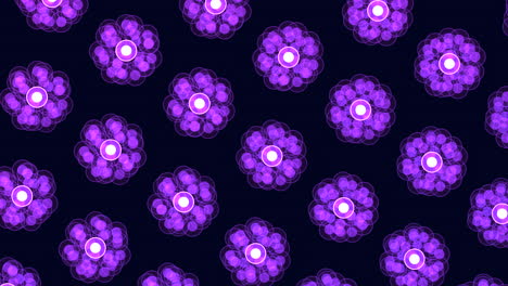 Abstract-spring-flowers-pattern-in-rows-on-black-gradient