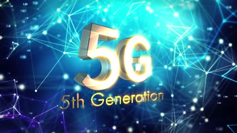 animation of 5g text over network of connections on black background