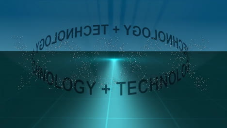 partículas animadas y tecnología sobre fondo de cuadrícula azul