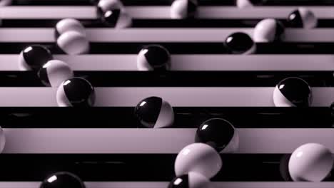 bright colorful background with rolling balls along the paths. plastic ball rolling in geometry deepening. 3d animation of a seamless loop