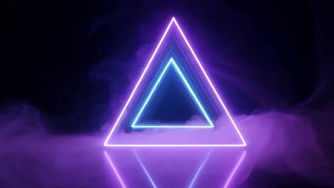 neon triangle background with smoke