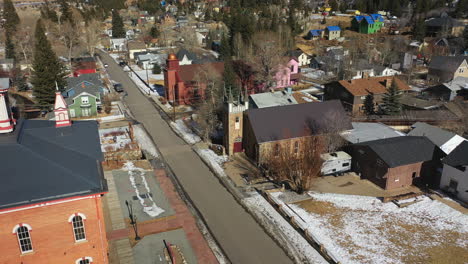 Urban-neighbourhood-with-a-small-church-on-the-street-in-a-rural-town-in-Colorado,-USA