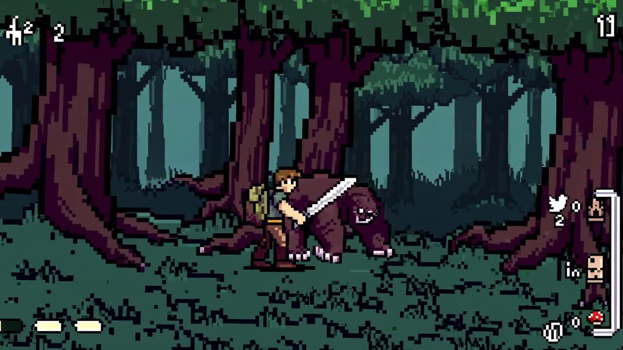 Scena di combattimento RPG in pixel art in una foresta