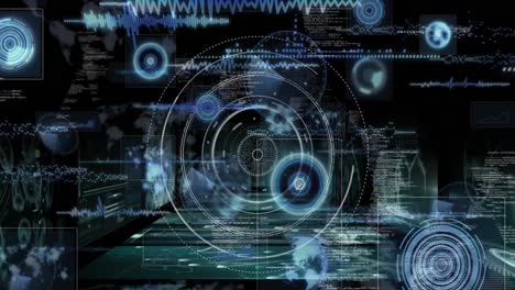 Animation of scope scanning over data processing on black background