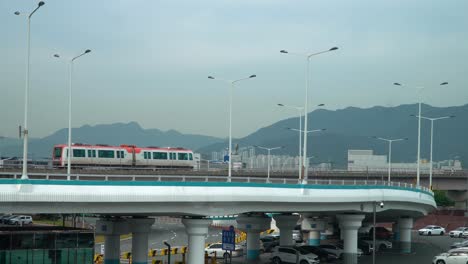 train on railway at domestic terminal of gimhae international airport in busan, south korea