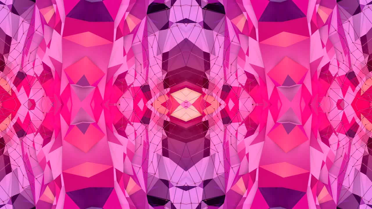fondo abstracto geométrico rojo bajo como un efecto de vidriera o caleidoscopio en movimiento en 4k. animación 3d de bucle, imágenes sin costuras en el popular estilo bajo de poli. v22