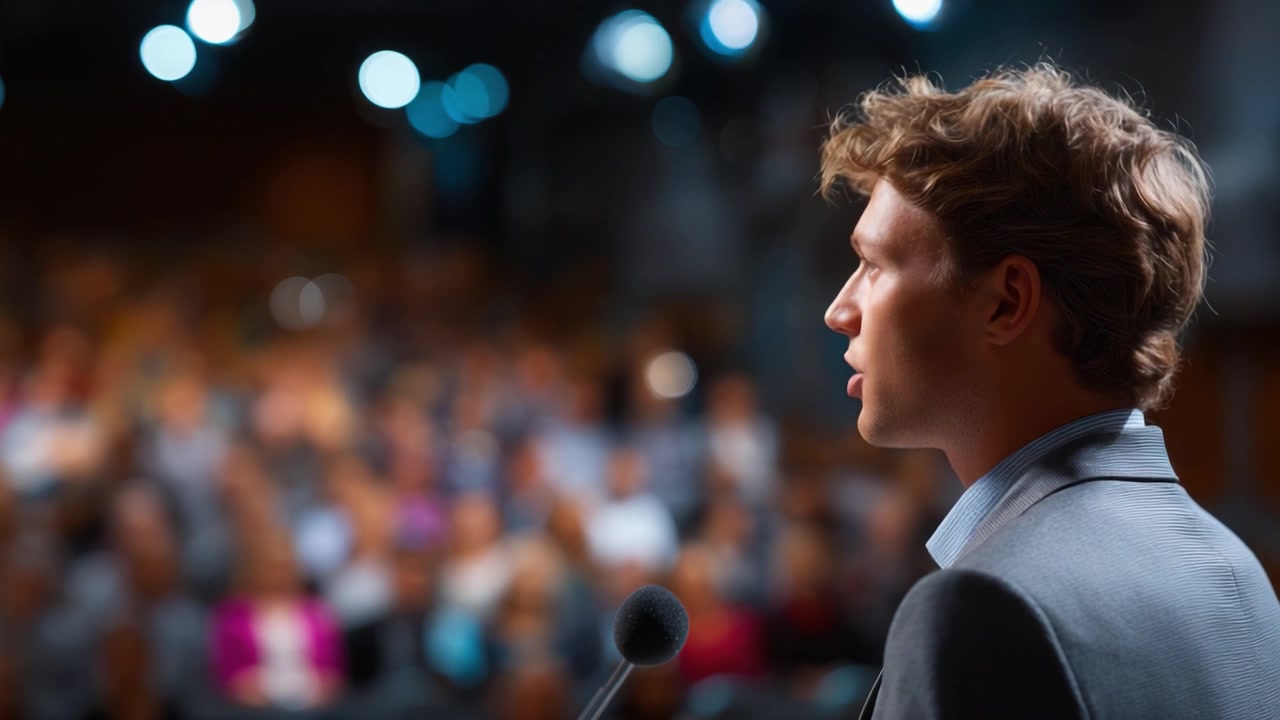 Un relatore coinvolgente cattura il pubblico in una presentazione dinamica: l'arte della comunicazione e della connessione in un contesto di public speaking.