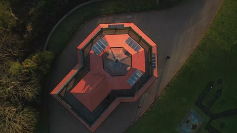 sunset top down reveal of old building mount pavilion fleetwood