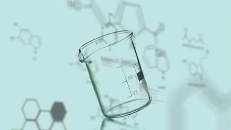 animation of chemical formula and data processing over beaker