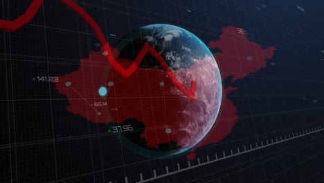 Animación-Del-Procesamiento-De-Datos-Con-Gráfico-Sobre-El-Mapa-Mundial-Y-El-Globo-Terráqueo