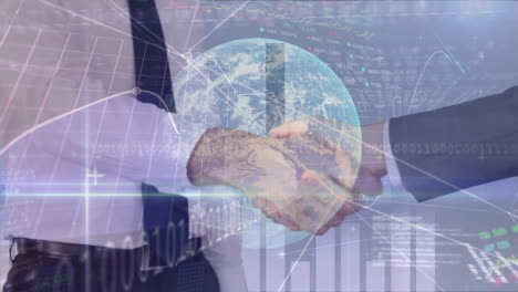procesamiento de datos financieros en todo el mundo contra los empresarios que se dan la mano