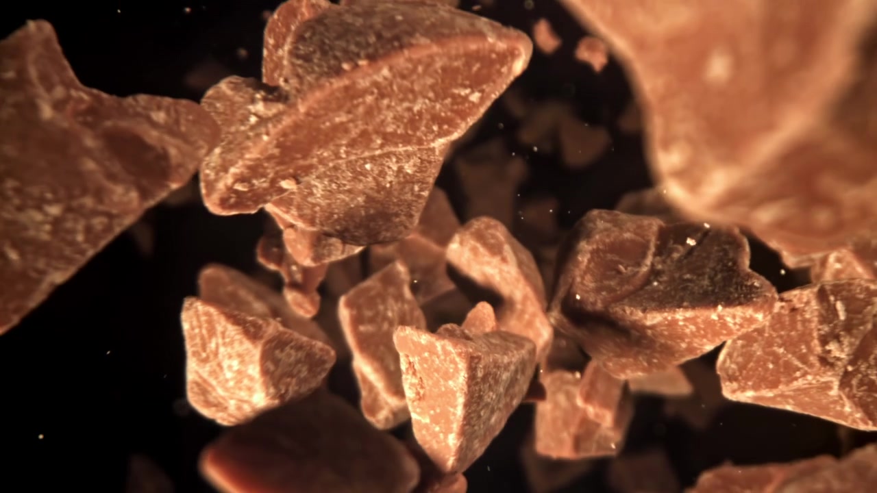 Chocolate Chunks Falling and Transforming into Thumbs Up and Butterfly
