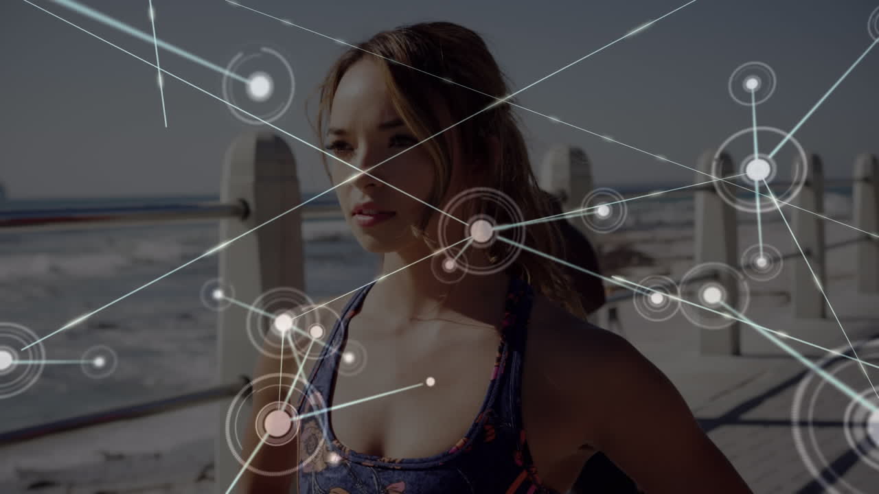 анимация сети связей между женщинами и мужчинами, занимающимися спортом на открытом воздухе