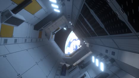 spaceship corridor. flying in a spaceship tunnel, a sci-fi shuttle corridor