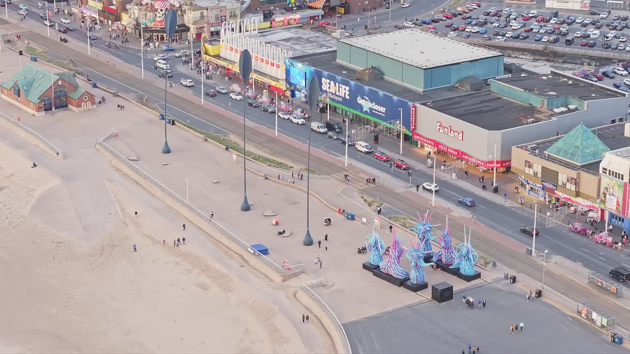 City scene of Blackpool resort town in Lancashire, United Kingdom