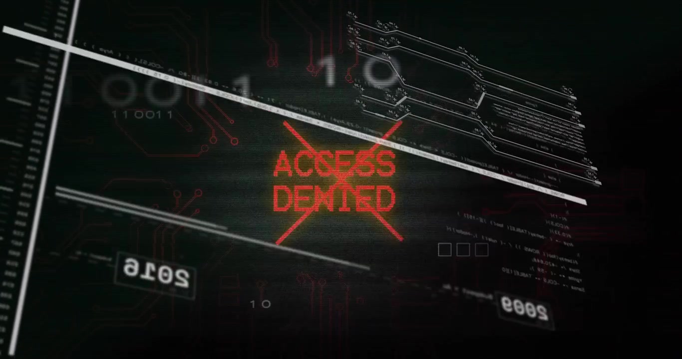 Diagonal scanline sweeping triggers ACCESS DENIED text fading then thickening showing security lock