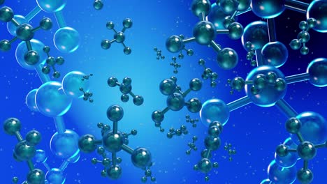 background of rotating  molecules or atoms in blue