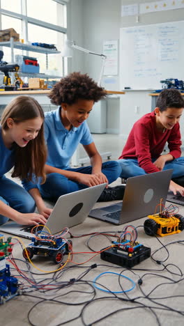 children learning robotics and coding in a stem workshop