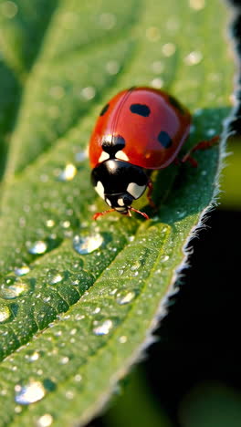 ladybug on a dewy leaf