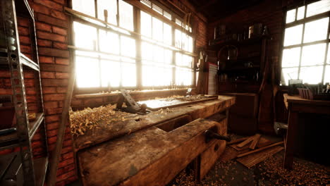 vintage stylized old carpenter workshop interior