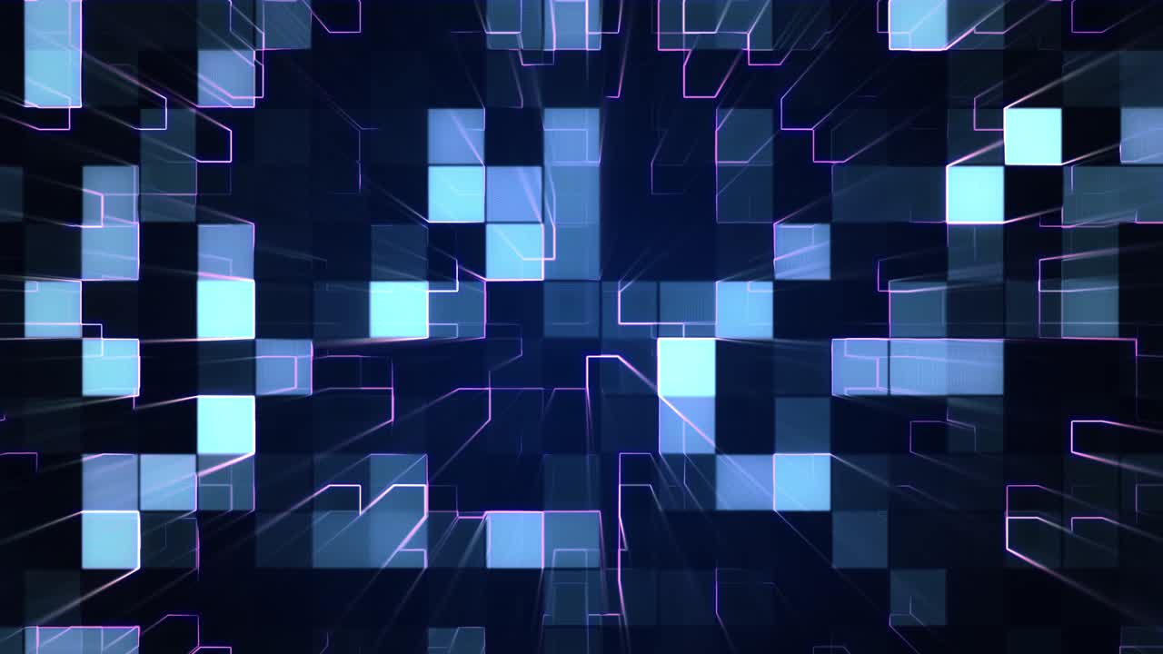 Futuristic Glowing Squares Grid Tunnel Digital Background Animation