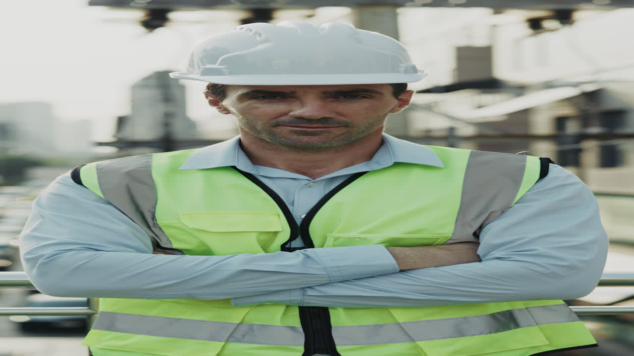 Operaio edile con elmetto e gilet di sicurezza