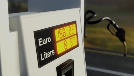 gas pump display showing high prices in euros for fuel