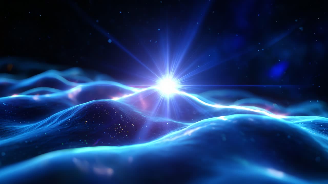 A Mesmerizing Cosmic Scene Highlighting Ethereal Waves Radiating with Light, Capturing the Beauty and Mystique of a Celestial Landscape Defined by Brilliant Blue Tones and Sparkling Stars in a Vast Universe