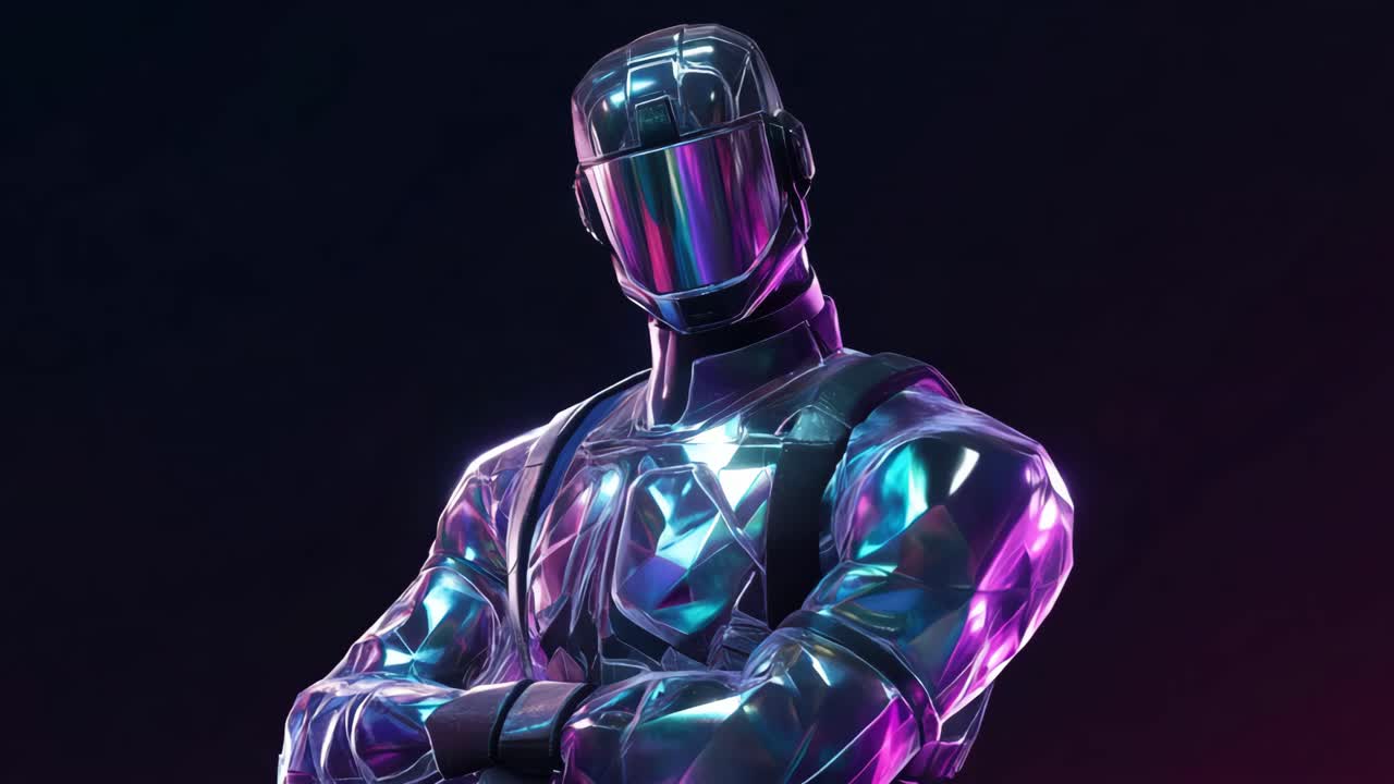 Futuristic Robot Soldier in Neon Light