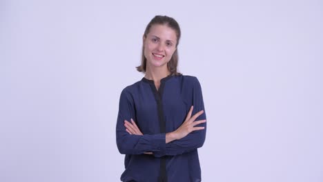 feliz joven hermosa mujer de negocios