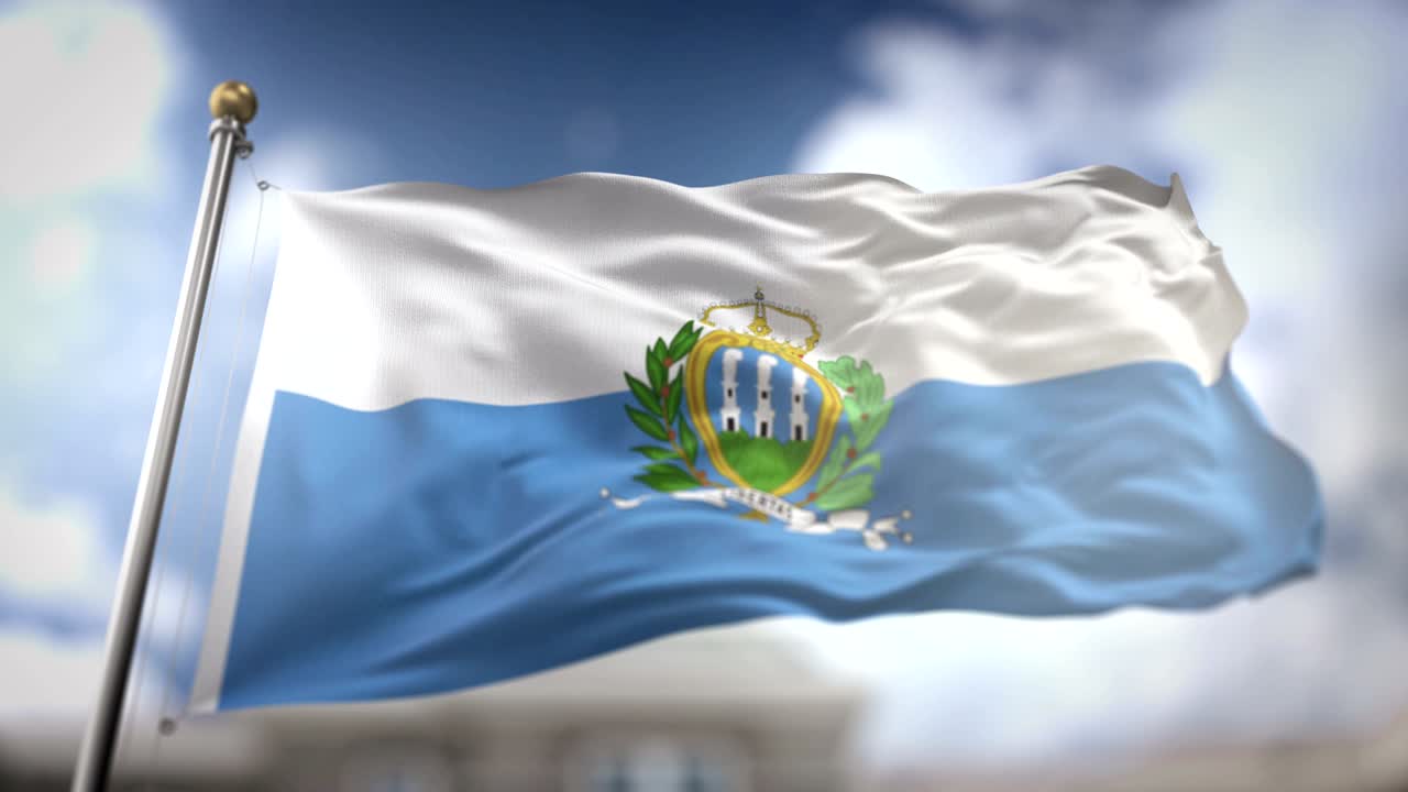 산마리노 발을 흔들고 있는 느린 동작 3d 렌더링 파란 하늘 배경 - 원활한 루프 4k