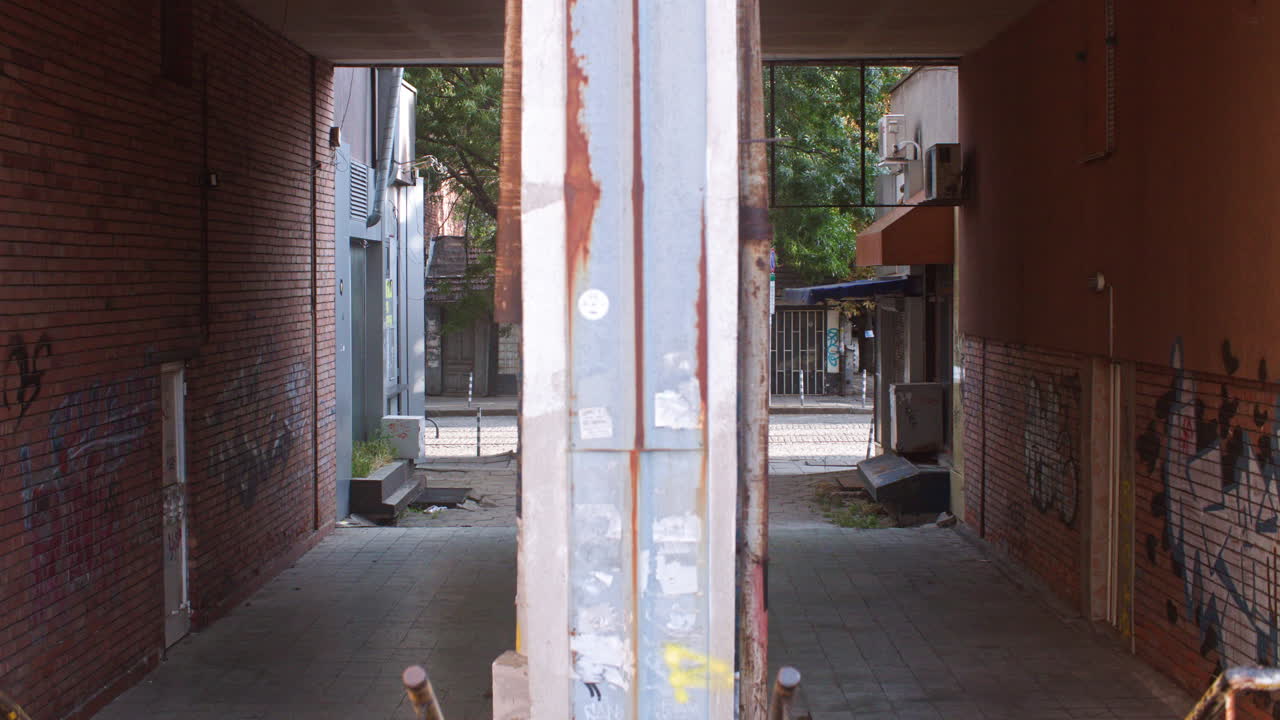 A neighborhood with brutalist, communist architecture apartment buildings and the surrounding neighborhood environment from the communist era in Eastern Europe