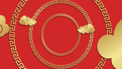 animation of chinese pattern and clouds decoration on red background