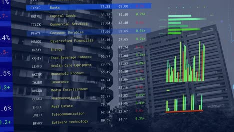 Animation-Der-Finanzdatenverarbeitung-über-Dem-Stadtbild