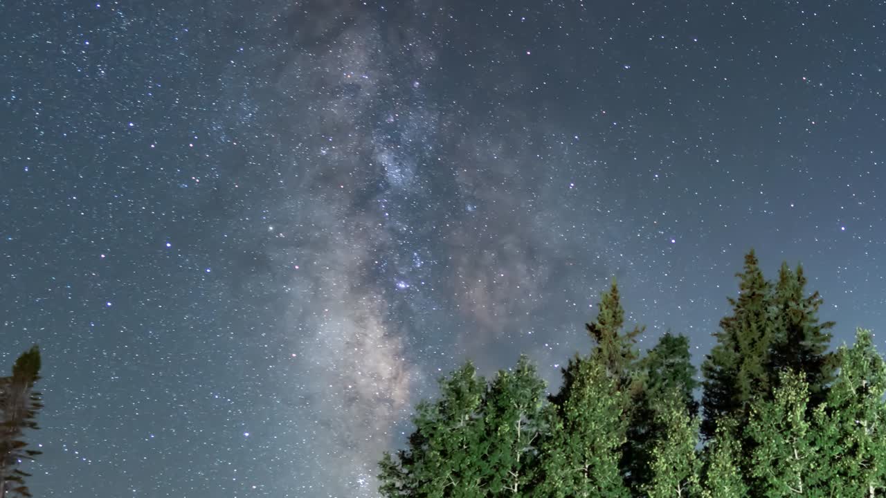 Panorama Milky Way time lapse over a forest in Utah's Wasatch Front