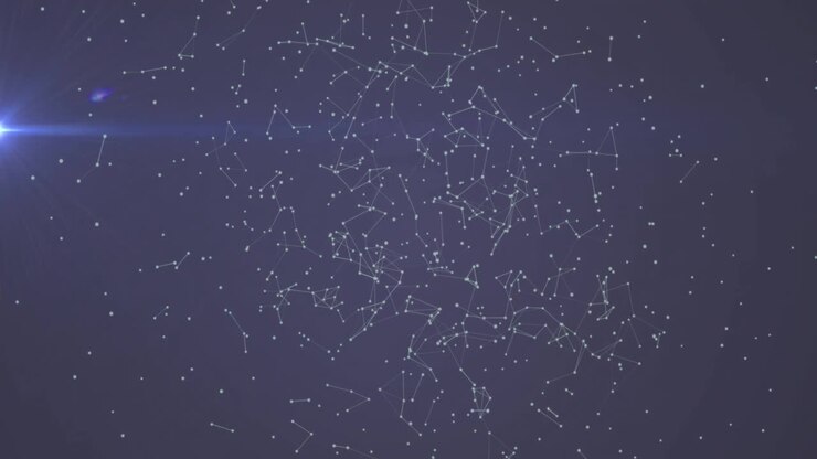 Animation of white shapes moving over blue background