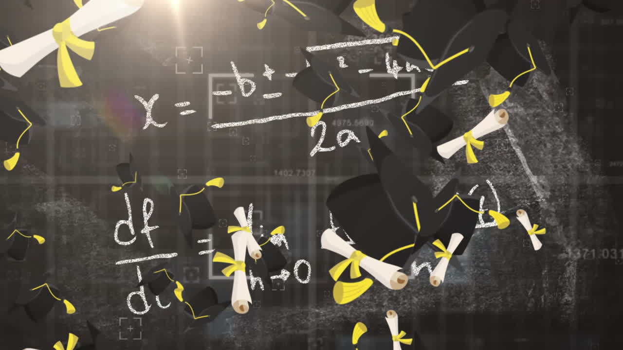 수학 방정식에 대한 졸업생 모자 애니메이션