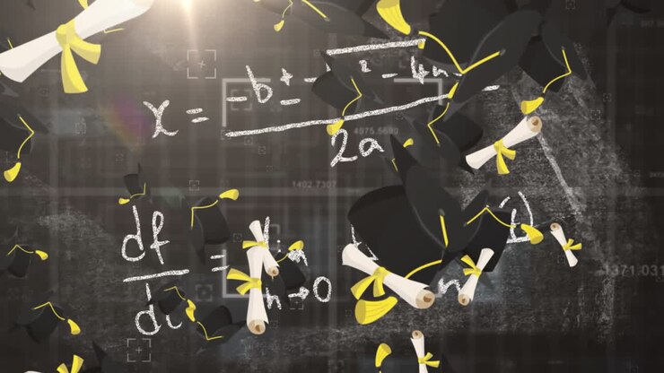 Animation of graduate hats over mathemtical equations