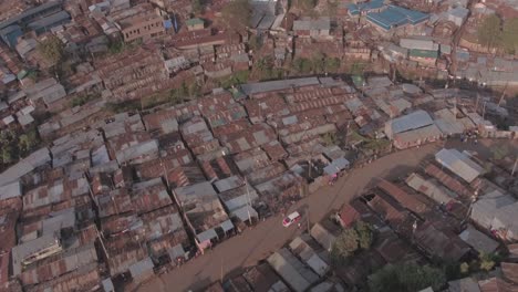 Top-down-aerial-video-of-Kibera-slums-in-Nairobi,-Showing-dense-population