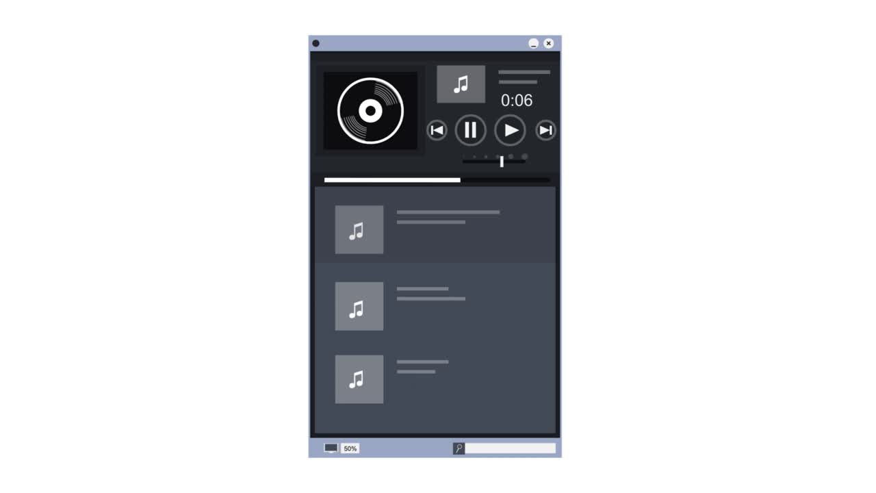 Music player. Animation of the program interface. Cartoon