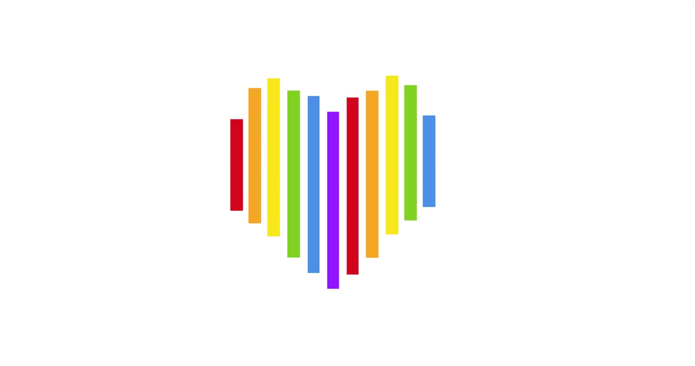 Animation of rainbow heart on white background