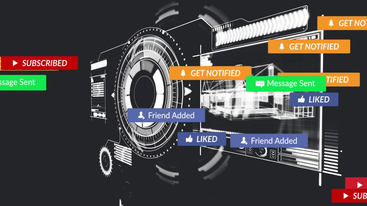 After launch central HUD circle rotating while banners sliding to highlight dynamic social UI flow
