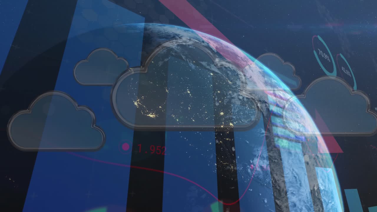 Animation of text with globe and network of connections