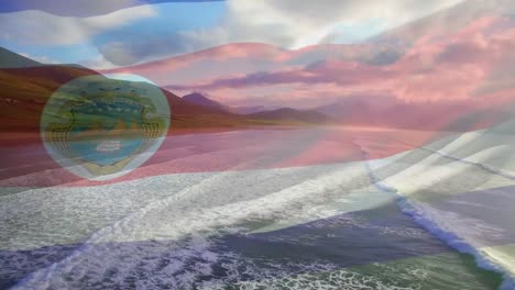 composición digital de la bandera de costa rica ondeando contra la vista aérea de la playa