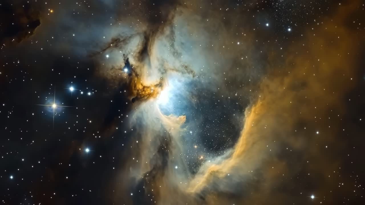 Stunning cosmic scene of a nebula captured from a wide-angle view, showcasing vibrant colors