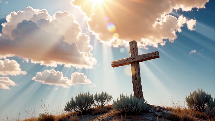 Croce Cristiana Luce Celestiale Sfondo per il Culto.