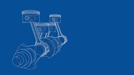 animation of crankshaft and four pistons. wire-frame or blueprint style