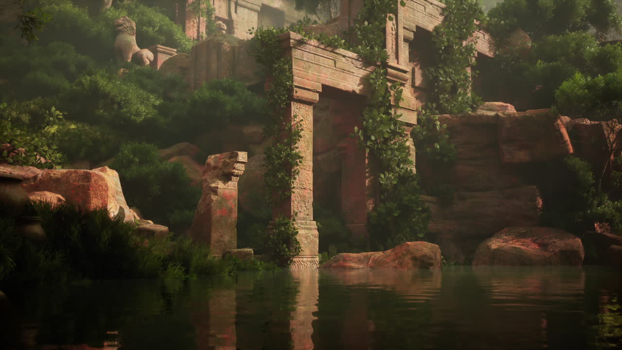 antiguas ruinas cubiertas de selva