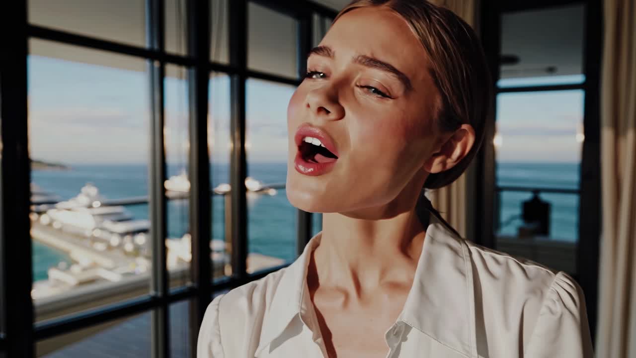 mujer bostezando en un entorno lujoso