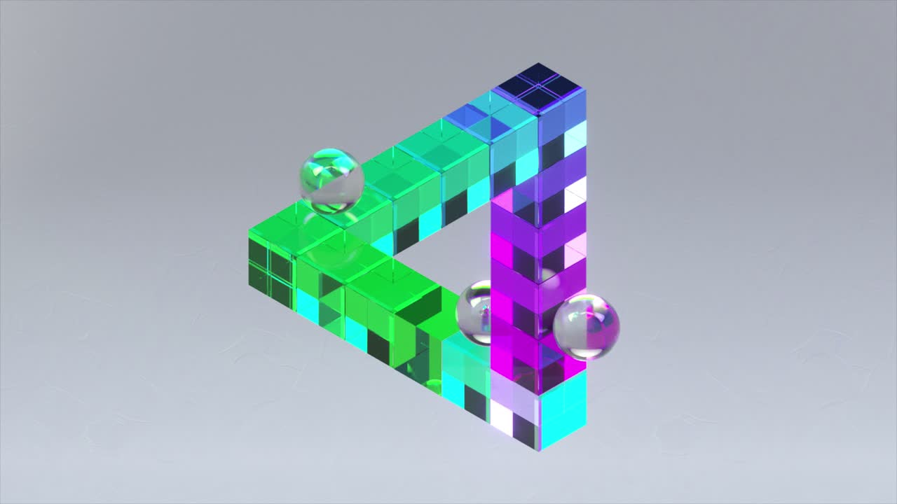 triángulo geométrico 3d colorido con esferas de vidrio